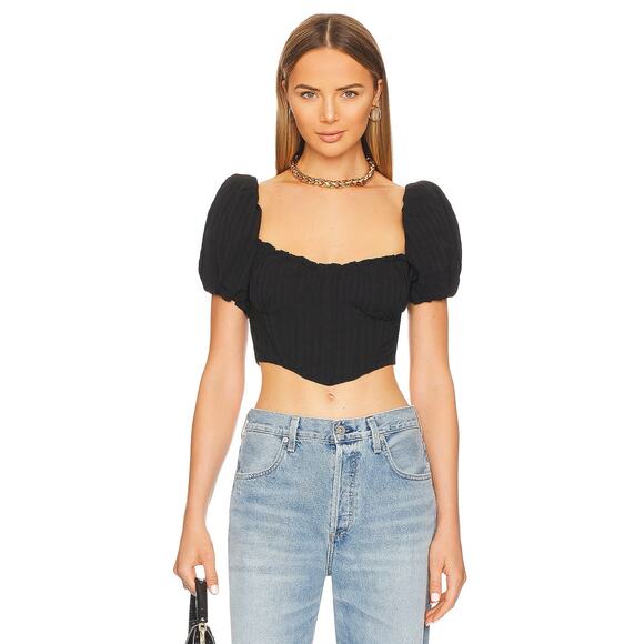Astr Tops - ASTR the Label Black Puff Sleeve Crop Paola Top Medium